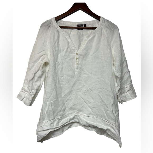 Rafaella white 100% linen Tunic Top blouse M old money Resort Neutral Cottage - Picture 1 of 8